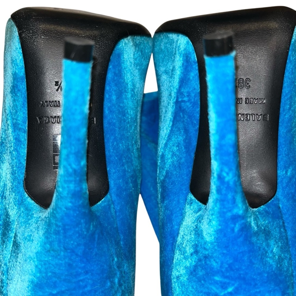 BALENCIAGA Knife Sock Boots Aqua Blue Velvet EU 38.5 US 8 Pointed Heels NWOB ⚪️ - Picture 9 of 12